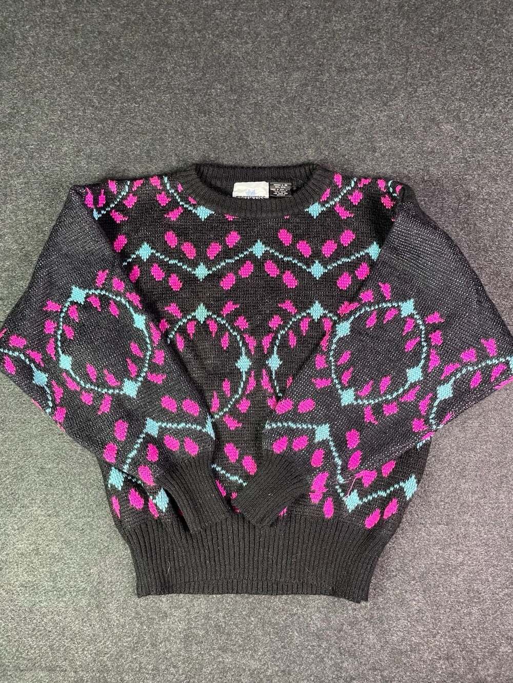 Edelweiss Vintage 80s 90s Pink Blue Black Sweater Size M